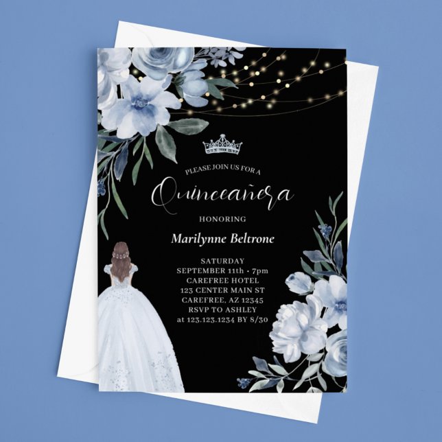 Elegante invitación a la princesa azul Quinceañera (Subido por el creador)