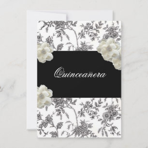 Elegante invitación a la quinceañera blanca y negr