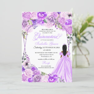 Elegante Invitación a la Quinceanera con Flor Púrp