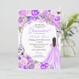 Elegante Invitación a la Quinceanera con Flor Púrp