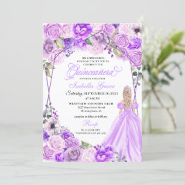 Elegante Invitación a la Quinceanera con Flor Púrp