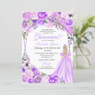 Elegante Invitación a la Quinceanera con Flor Púrp