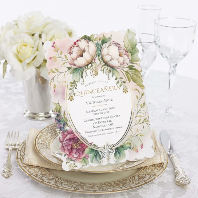 Elegante invitación a la Quinceañera en Borgoña (Subido por el creador)