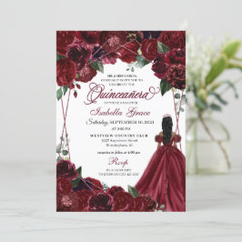 Elegante invitación a la Quinceanera floral borgoñ
