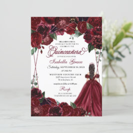 Elegante invitación a la Quinceanera floral borgoñ