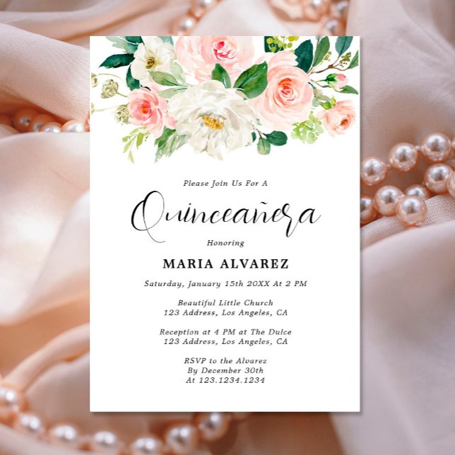 Elegante Invitación a la Quinceañera floral rosa d (Subido por el creador)
