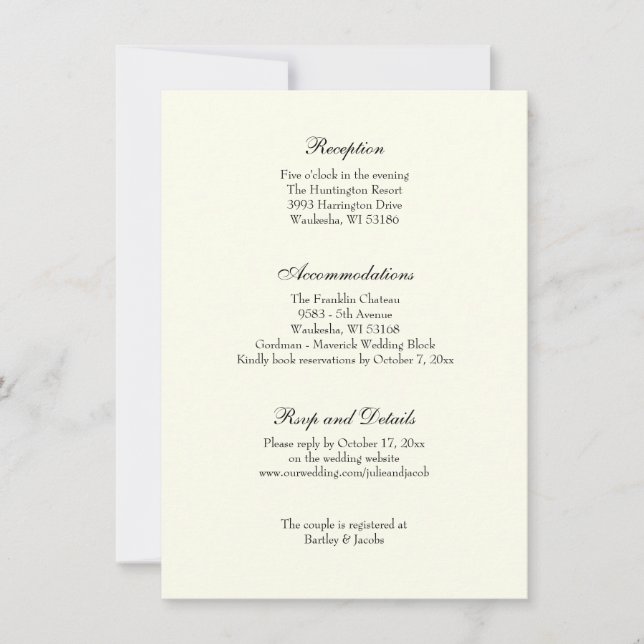 Elegante Invitación a la recepción clásica de marf (Anverso)