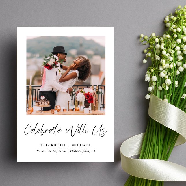 Elegante Invitación a la Recepción de Boda con Fot (Celebrate your love story with a reception invitation showcasing your favorite wedding photo)