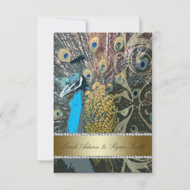 Elegante Invitación a la recepción de Peacock Gold (Anverso)