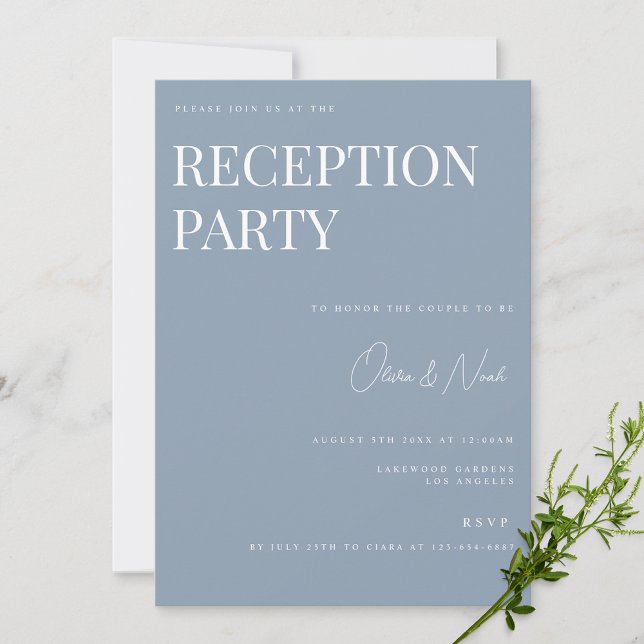Elegante Invitación a la recepción Dusty Blue Wedd (Subido por el creador)