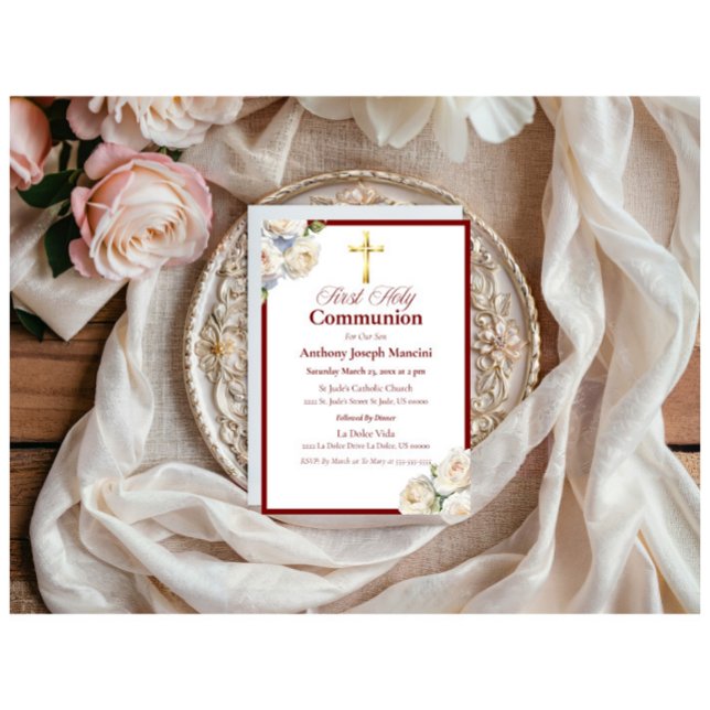 Elegante Invitación a la Santa Comunión de Rojo/Or (Subido por el creador)