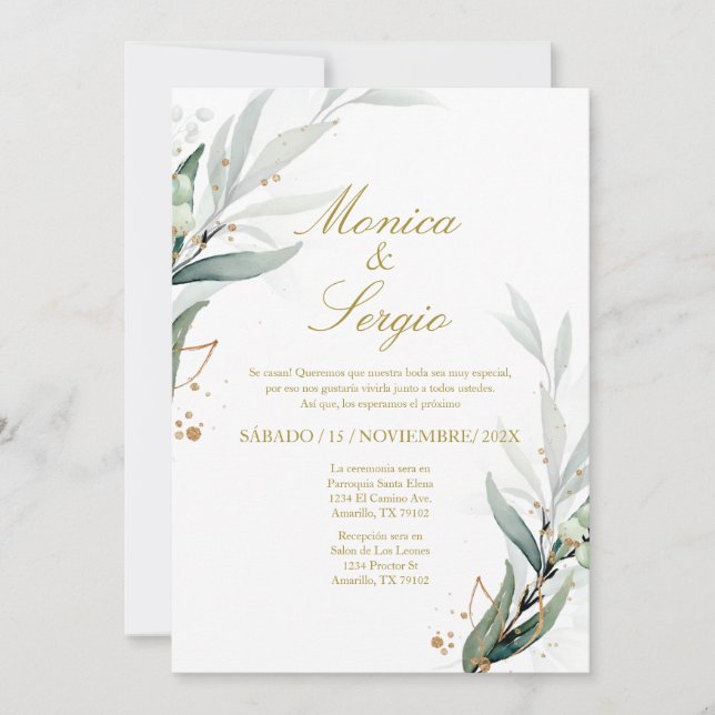 Elegante invitación a la vegetación en español (Anverso)