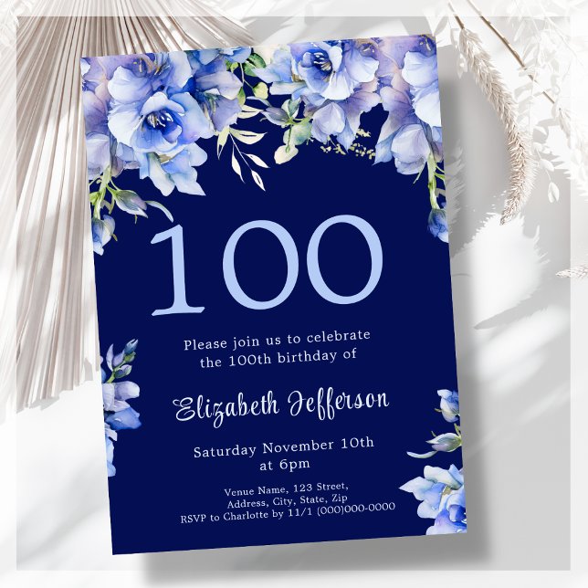 Elegante invitación a los 100 cumpleaños de Floral (Subido por el creador)