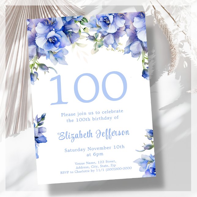 Elegante invitación a los 100 cumpleaños de Floral (Subido por el creador)