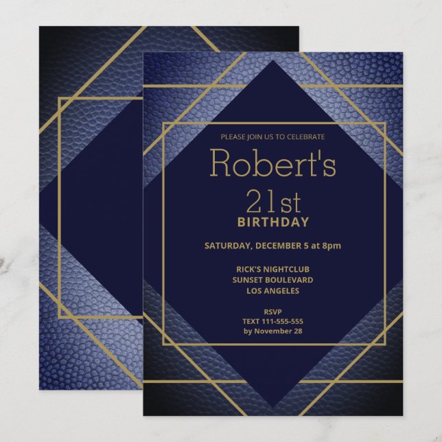 Elegante Invitación a los 21 Años de Cuero Azul (Anverso / Reverso)
