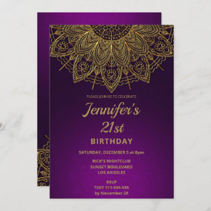 Elegante Invitación a los 21 cumpleaños de Mandala