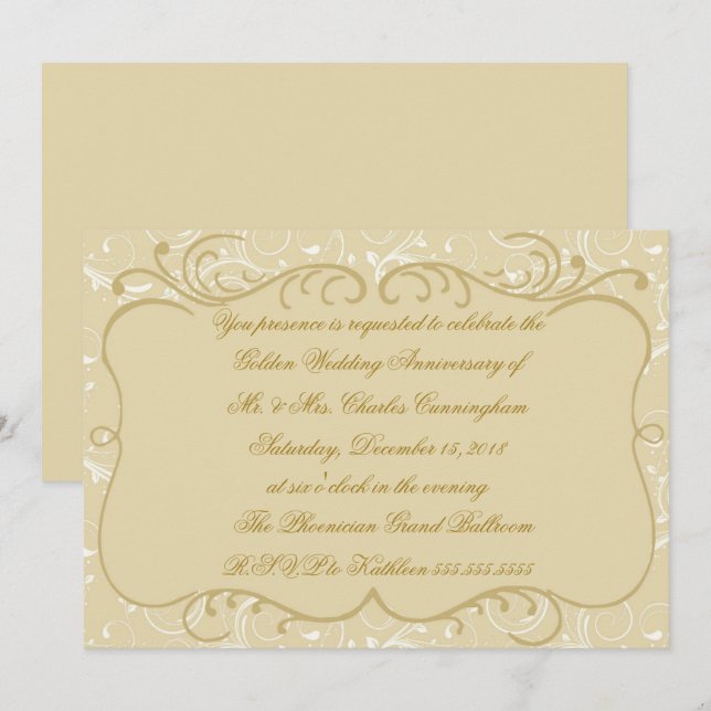 Elegante invitación a los 50 años (Anverso / Reverso)