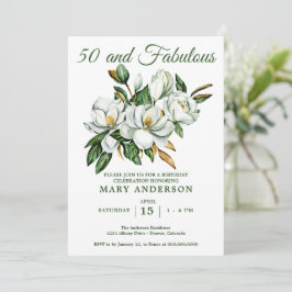 Elegante Invitación a los 50 Años con Floral