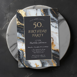 Elegante Invitación a los 50 Años en Negro y Oro