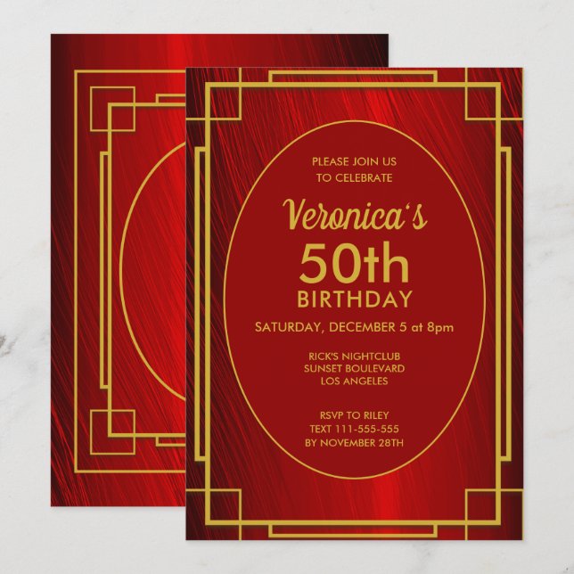 Elegante Invitación a los cumpleaños 50 de la Sati (Anverso / Reverso)