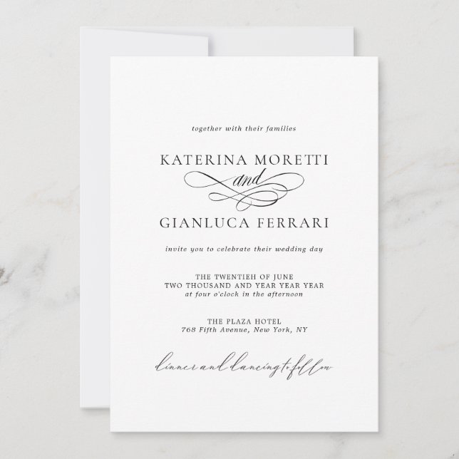Elegante invitación a matrimonio con fotografía co (Anverso)
