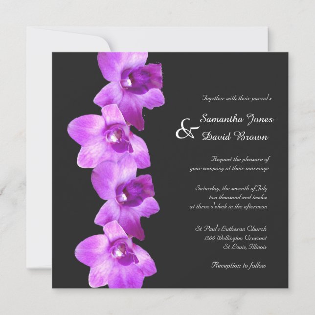 Elegante invitación a matrimonio con orquídeas púr (Anverso)