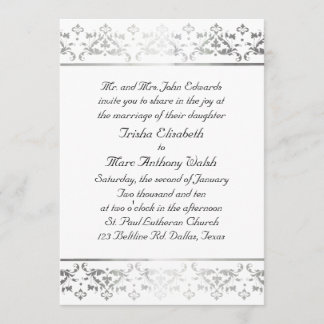 Elegante invitación a matrimonio damasco plateado