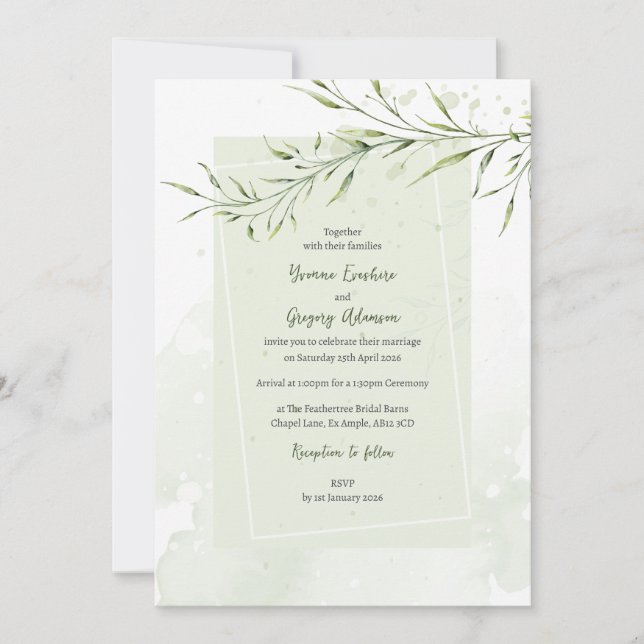 Elegante invitación a matrimonio de bifurcación de (Anverso)