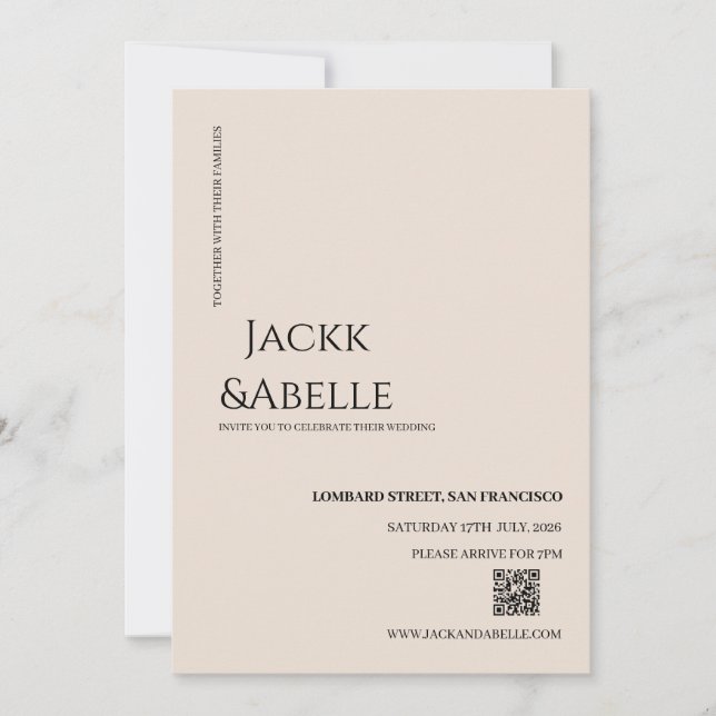 Elegante Invitación a matrimonio de código QR (Anverso)