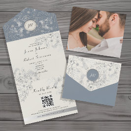 Elegante Invitación a matrimonio de código QR azul
