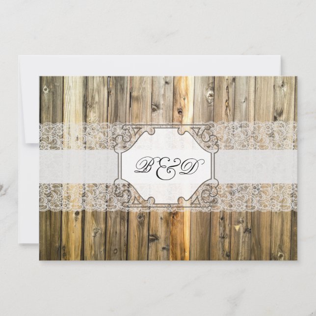 Elegante invitación a matrimonio de encaje rústico (Anverso)