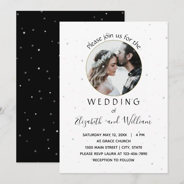 Elegante invitación a matrimonio de fotos en círcu (Anverso / Reverso)