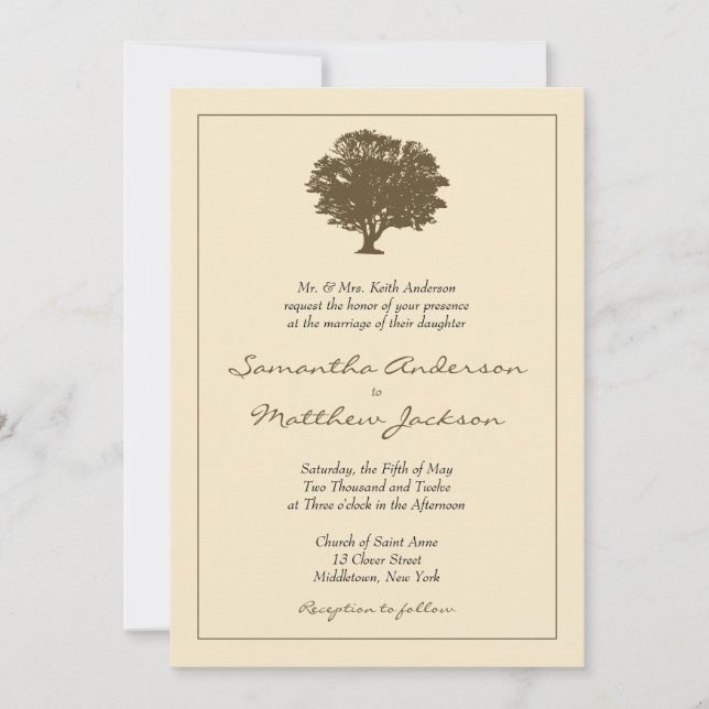 Elegante invitación a matrimonio en árbol (Anverso)