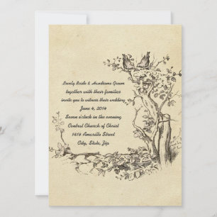 Elegante invitación a matrimonio en crema de aves