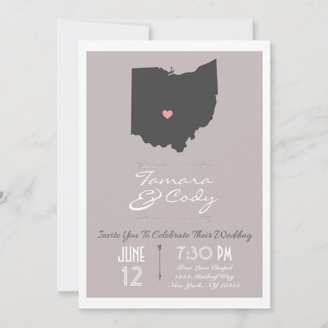 Elegante invitación a matrimonio estatal Taupe Ohi (Anverso)