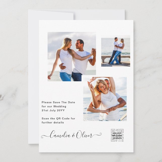 Elegante Invitación a matrimonio fotográfico blanc (Anverso)