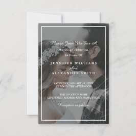 Elegante invitación a matrimonio fotográfico gris