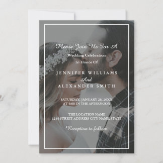 Elegante invitación a matrimonio fotográfico gris