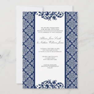 Elegante invitación a matrimonio para damasco azul