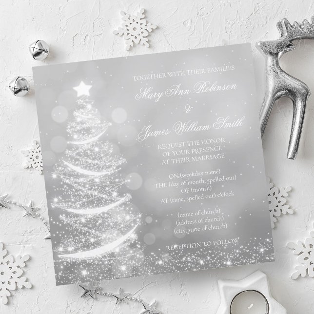 Elegante invitación a matrimonio para Navidades pl (Elegant Silver Christmas Wedding Invitation)