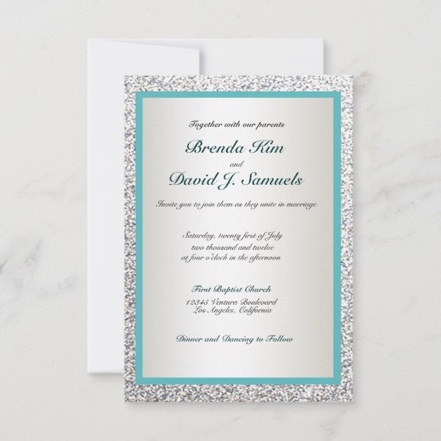 Elegante invitación a matrimonio Purpurina (Anverso)