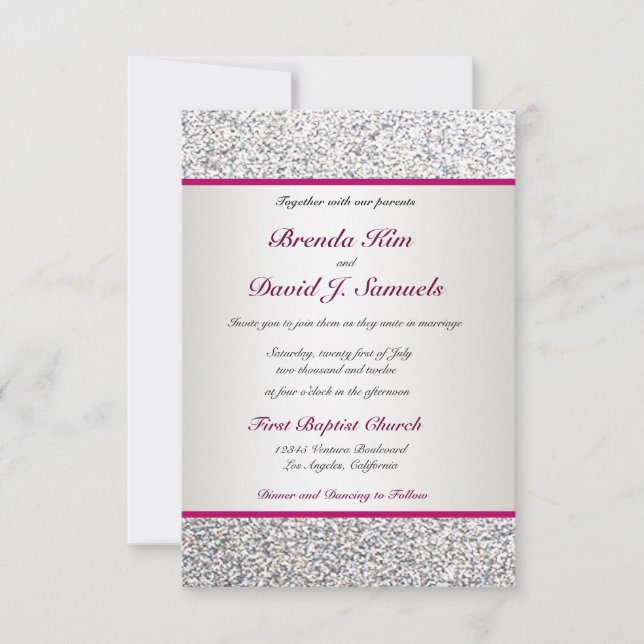 Elegante invitación a matrimonio Purpurina (Anverso)