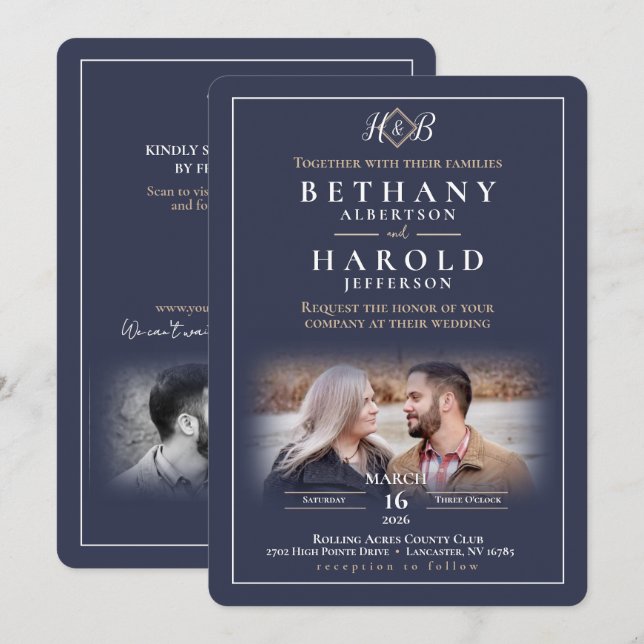 Elegante invitación a monograma (Anverso / Reverso)