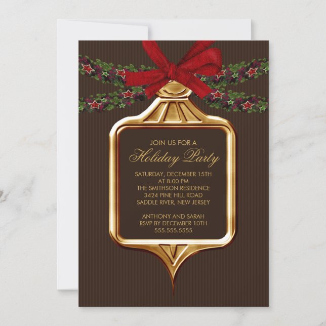 Elegante invitación a Navidades adornados de color (Anverso)