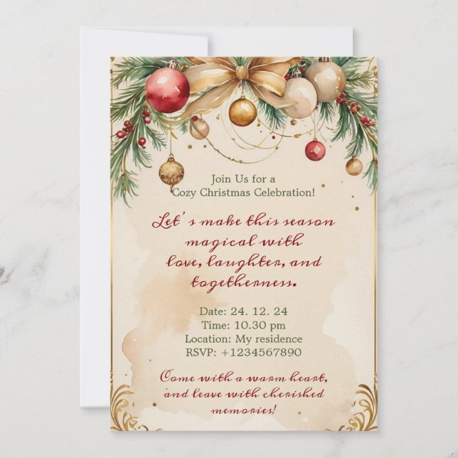 Elegante invitación a Navidades de oro con invitac (Anverso)