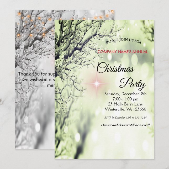 Elegante invitación a Navidades festivos (Anverso / Reverso)