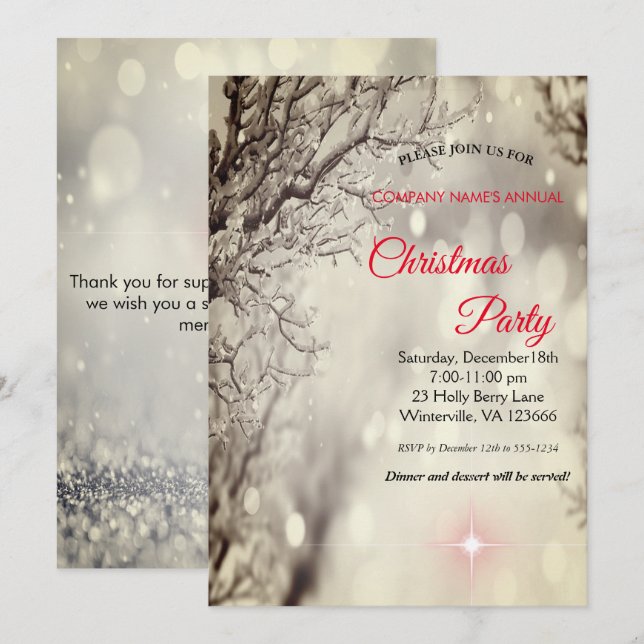 Elegante invitación a Navidades festivos (Anverso / Reverso)