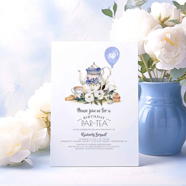 Elegante Invitación a Par-tea (Dusty Blue Par-Tea Birthday Invitations)