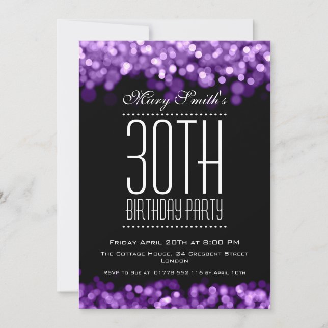 Elegante invitación a partido Luces esparcen morad (Anverso)