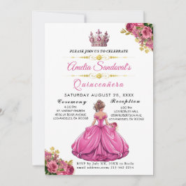 Elegante Invitación a Quinceanera con Flor Rosa Do